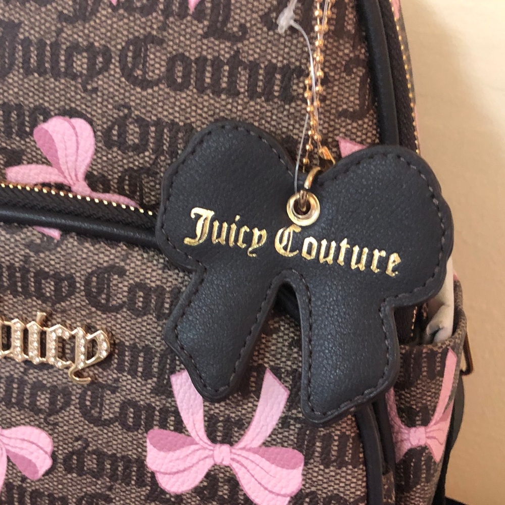 NWT Juicy Couture Simple Sweet Brown w/ Pink Bows Backpack - Picture 3 of 10